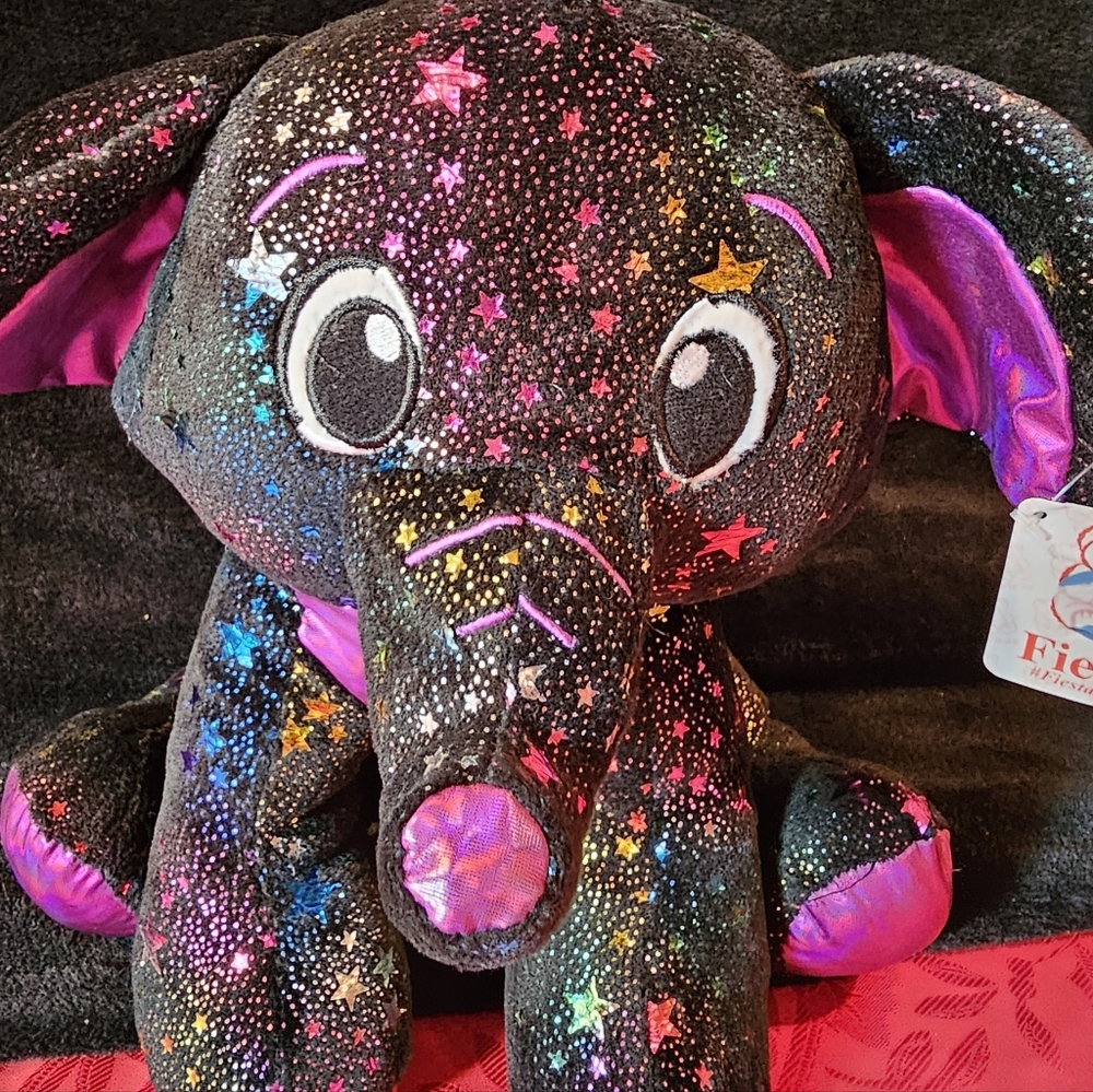 12" Fiesta Twinkle Bright Sparkles Star Rainbow Purple Black Elephant Plush